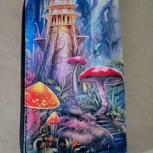 Fantasy Mushroom Forest Zip Wallet - Colorful Illustration